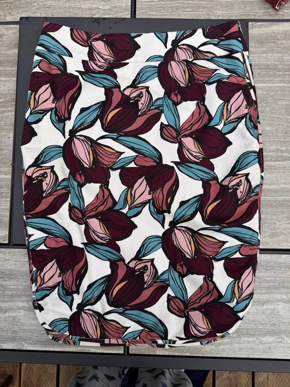 LOFT Floral Skirt in Burgundy, Pink & Teal Accents
